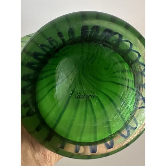 Eastern Modern Vase Glass Mid Century MCM With Sticker Blue Green Swirl Art Deco - Picture 3 of 3